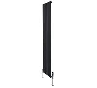 Radiatore Piatto Monocolonna Verticale 1800x420mm Nero 1568W 5352 BTU con Valvole Termostatiche Cromate, Acciaio 1,5 mm, Kit Fissaggio, Staffe e Spazzola Inclusi