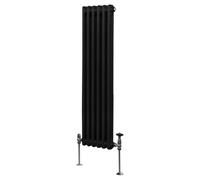 Radiatore Termosifone a 2 Colonne 1500 x 292 mm Moderno Centralizzato Nero in Acciaio Inox Verticale a Parete Cucina Soggiorno Bagno Kit di Fissaggio e Spazzola Inclusi