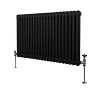 Radiatore Termosifone a 2 Colonne 600mm x 1012mm Moderno Centralizzato Nero in Acciaio Inox Orizzontale a Parete Cucina Soggiorno Bagno Kit di Fissaggio e Spazzola Inclusi
