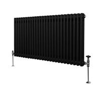 Radiatore Termosifone a 2 Colonne 600mm x 1192mm Moderno Centralizzato Nero in Acciaio Inox Orizzontale a Parete Cucina Soggiorno Bagno Kit di Fissaggio e Spazzola Inclusi