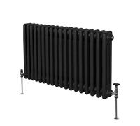 Radiatore Termosifone a 3 Colonne 600mm x 832mm Moderno Centralizzato Nero in Acciaio Inox Orizzontale a Parete Cucina Soggiorno Bagno Kit di Fissaggio e Spazzola Inclusi