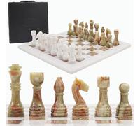 RADICALn 16 Inches Handmade White and Green Onyx Marble Full Chess Game Original Marble Chess Set