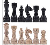 RADICALn Marble Big Board Games Complete Black and Coral Chess Figures - Adatto per 16 - 20 Inches Chess Board - Antique 32 Chess Figures Set - Completely Marble Handmade Non-Wooden Chess Pieces