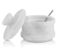 Radicaln Saliera bianca in marmo con coperchio, 8,9 cm, contenitore per condimenti e barattoli per spezie, porta sale in pietra per bancone, barattolo per spezie