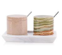 Radicaln Saliera in marmo con coperchio e vassoio, 7,6 cm, Handmaed Verona, contenitore per sale verde per piano di lavoro della cucina, barattolo ideale per spezie e sale