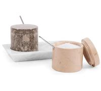 Radicaln Saliera in marmo con coperchio e vassoio, 7,6 cm, Oceanic & Verona, fatta a mano, set da 2 barattoli per condimenti da cucina, ideali come zuccheriera e saliera da tavola