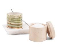 Radicaln Saliera in marmo con coperchio e vassoio, 7,6 cm, Verona e verde, set di 2 barattoli per condimenti per la conservazione della cucina, ideale da tavola zuccheriera e saliera per piano di