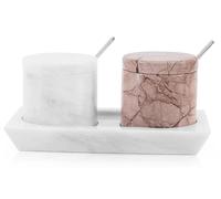 Radicaln Saliera in marmo coperchio e vassoio, bianco e marinara, elegante contenitore per zucchero e sale, fatto a mano, set di 2 per la conservazione in cucina