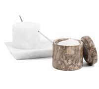 Radicaln Set di 2 barattoli in marmo con coperchio e vassoio, 7,6 cm, per sale oceanico e bianco, set di 2 barattoli per condimenti, contenitori per spezie per piano di lavoro della cucina, barattoli