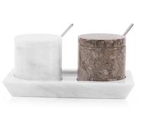Radicaln Set di 2 barattoli in marmo con coperchio e vassoio, 7,6 cm, per sale oceanico e bianco, set di 2 barattoli per condimenti, contenitori per spezie per piano di lavoro della cucina, barattoli