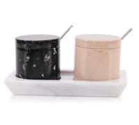 Radicaln Set di 2 barattoli in marmo con coperchio e vassoio da 7,6 cm Verona e nero, set di 2 barattoli per condimenti, contenitori per spezie per piano di lavoro della cucina, barattoli per spezie e