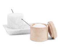 Radicaln Set di 2 barattoli per sale in marmo con coperchio e vassoio, 7,6 cm, bianco e Verona, set di 2 barattoli per condimenti, contenitori per spezie per piano di lavoro della cucina, barattoli