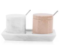 Radicaln Set di 2 sale e contenitori per spezie in marmo bianco e Verona con coperchio e vassoio, 7,6 cm, ideali per il piano di lavoro della cucina, zuccheriera ideale