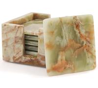 Radicaln Set di 6 sottobicchieri quadrati in marmo con supporto onice 3,5" | Sottobicchieri in pietra lucidata con base in feltro, per tavolino da caffè o carrello bar, in confezione regalo