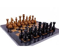 Radicaln Set di scacchi in marmo, 38 cm, nero e oro, gioco fatto a mano, 1 tavola e 32 pezzi, gioco da tavolo per 2 giocatori per adulti