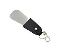 Radice della scarpa in metallo con manico in ecopelle e portachiavi leggero strumento di sollevamento scarpe per bambini e adulti corno di metallo con cinturino in pelle, Nero , taglia unica