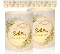 Radikor Lanterne Decorazione Tavolo Cresima Set di 12, Comunione Ragazzo Ragazza, Lanterna Battesimo, Eucalipto per Tea Light, Candele