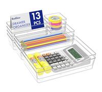 Radikor Organizer Cassetti 13 Pezzi, Organizer Trucchi Cassetti in Plastica Trasparente, 4 Dimensioni, Contenitori Cassetti per Bagno, Cucina, Trucchi, Scrivania