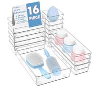 Radikor Organizer Cassetti 16 Pezzi, Contenitori per cassetti in Plastica Trasparente di 4 Dimensioni, Divisori per Cassetti Impilabili per Bagno, Cucina, Trucchi