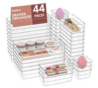 Radikor Organizer Cassetti 44 Pezzi, Organizer Trucchi Cassetti in Plastica Trasparente, 4 Dimensioni, Contenitori Cassetti per Bagno, Cucina, Trucchi, Scrivania
