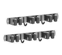 Radikor Porta Scope Parete, Portascope da Muro con 3 Supporti e 2 Ganci, Appendi Scope a Muro Autoadesivo, Appendiscope in Acciaio Inox Avvitabile, Ganci Porta Attrezzi da Giardino, Nero (2 Pezzi)