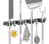 Radikor Porta Scope Parete, Portascope da Muro con 4 Supporti e 3 Ganci, Appendi Scope a Muro Autoadesivo, Appendiscope in Acciaio Inox Avvitabile, Ganci Porta Attrezzi da Giardino, Nero