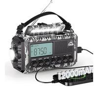 Radio a Manovella con Batteria Ricaricabile da 12000 mAh da Campeggio Ricaricabile e Portatile con Torcia Elettrica e Luce di Lettura, Emergenza AM/FM/SW con Connettore di Tipo C