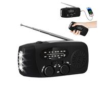 Radio a manovella con torcia solare e LED, torcia a 3 LED, AM/FM/Meteo, ricarica USB, portatile, per campeggio, escursionismo e assistenza di emergenza (nero)