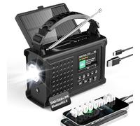 Radio a manovella da 12000 mAh, DAB/DAB+/FM, con Bluetooth 5.0, radio di emergenza con pannello solare da 8500 mm² e manovella manuale da 650 mA. Radio solare portatile, come torcia e caricabatterie