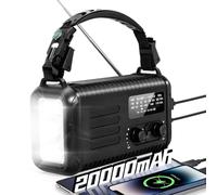 Radio a manovella di emergenza, 20000 mAh/74000 mWh, radio a energia solare con NOAA/AM/FM, radio alimentata a batteria con caricatore per cellulare, lampada da lettura, torcia e SOS per emergenze