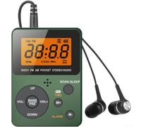 Radio AM FM portatile con ricerca automatica, suono stereo e timer di spegnimento, ricevitore tascabile compatto per viaggi all'aperto, verde (auricolari inclusi, senza altoparlante)
