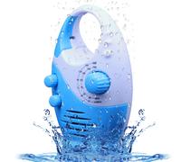 Radio da doccia ignifuga e impermeabile, ricezione AM/FM, volume regolabile, design compatto per bagno e esterni.