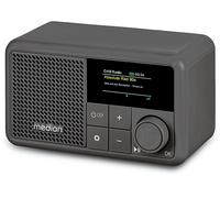 MEDION S66822 Mini radio DAB+ portatile con Bluetooth (batteria ricaricabile, display a colori oscurabile, antenna telescopica, sleep timer, sveglia, snooze, AUX, USB-C) grigio