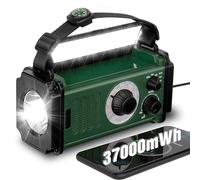 Radio di emergenza a manovella da 37000 mAh, radio solare, radio meteorologica NOAA/AM/FM, 4 metodi di ricarica, batteria ai polimeri, torcia elettrica e lampada da lettura, allarme SOS, bussola per