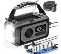 Radio di Emergenza da Esterno 12000mAh Pannelli Solari con Torcia e Powerbank