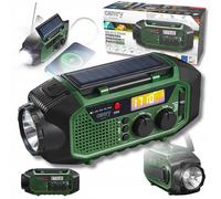 Radio di Emergenza Solare con Manovella USB-C FM Power Bank AM SW Bluetooth Micro SD Torcia LED Display LCD
