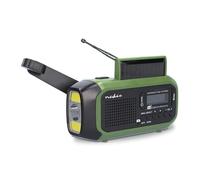 Radio di emergenza - Versione portatile - DAB+ / FM - Funzionamento a batteria/manovella/alimentazione solare/alimentazione tramite USB - Sveglia - Verde/Nero