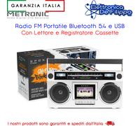 Radio FM Portatile Bluetooth 5.4 e USB Con Lettore e Registratore Cassette