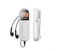 Radio fM portatile con display LCD retroilluminato e jack per cuffie da 3,5 mm, design compatto tascabile in ABS per attività all'aperto, jogging, campeggio o ascolto in viaggio (bianco)