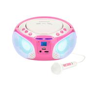 Radio FM Portatile con Lettore CD / MP3 / USB, Microfono ed Effetti Luminosi