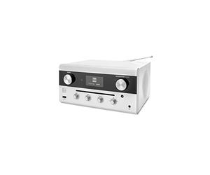 Radio ibrida di design, CD, USB, MP3, DAB+, radio, Aux-In, radio FM, streaming musicale, Spotify, Amazon Music, sistema stereo, display OLED, Hi-Fi, jack per cuffie, colore bianco, Dual CR 900 Phantom