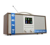 Radio Internet con DAB+ e lettore CD, radio FM, podcast, impianto stereo con subwoofer integrato, Bluetooth abilitato, AUX e USB, doppio allarme, display a LED a colori, MangoKit SR40 (noce)