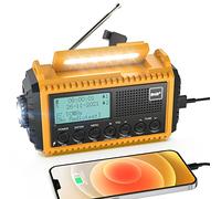Radio manovella DAB/FM con batteria 5000mAh, radio solare portatile,LED e luce di lettura,radio DAB+ da cantiere IPX4, radio di emergenza e allarme SOS Adatto per escursionismo, campeggio, all'aperto