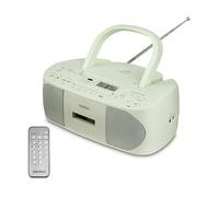 MEDION E65010 - Radio stereo (lettore CD, cassetta, porta USB, ingresso audio AUX, riproduzione MP3, radio FM PLL, 40 stazioni, funzionamento a batteria, telecomando) verde