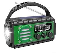 Radio meteorologica solare, USB e a manovella, radio portatile AM/FM/SW/WB, power bank con torcia LED e allarmi SOS (verde)