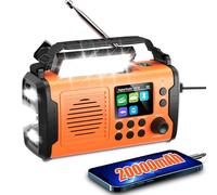 Radio Multifunzionale DAB+/FM da 20000 mAh, Powerbank e Radio Portatile di Emergenza Solare/a Manovella con Allarme SOS, luce di Lettura, Sveglia, Bluetooth 5.3