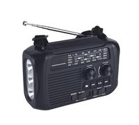Radio portatile a manovella, rdaio solare con luce LED e pulsante di allarme SOS per uso esterno (nero)
