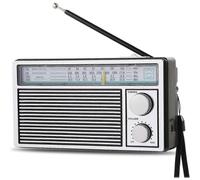 Radio portatile AM/FM in stile retrò con supporto per onde corte e batteria ricaricabile.