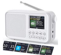 Radio portatile DAB/DAB+, radio digitale FM con Bluetooth 5.0, radio ricaricabile FM con batteria da 3000 mAh, doppia sveglia, modalità EQ, 80 preimpostati, ampio display a colori, supporto per schede