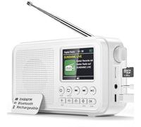 Radio Portatile DAB/FM, Bluetooth, Batteria Ricaricabile da 3000mAh, Compatibile con Schede TF Fino a 64 GB, Ricarica Type-C, Presa per Cuffie, 40 Stazioni FM Preimpostate & 40 DAB, Doppia Sveglia